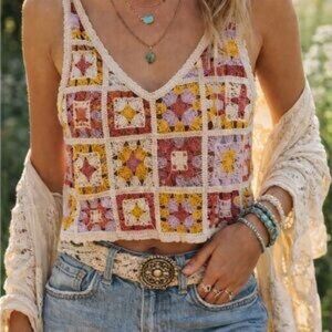 NWOT Rebllion Crochet Patchwork Top
